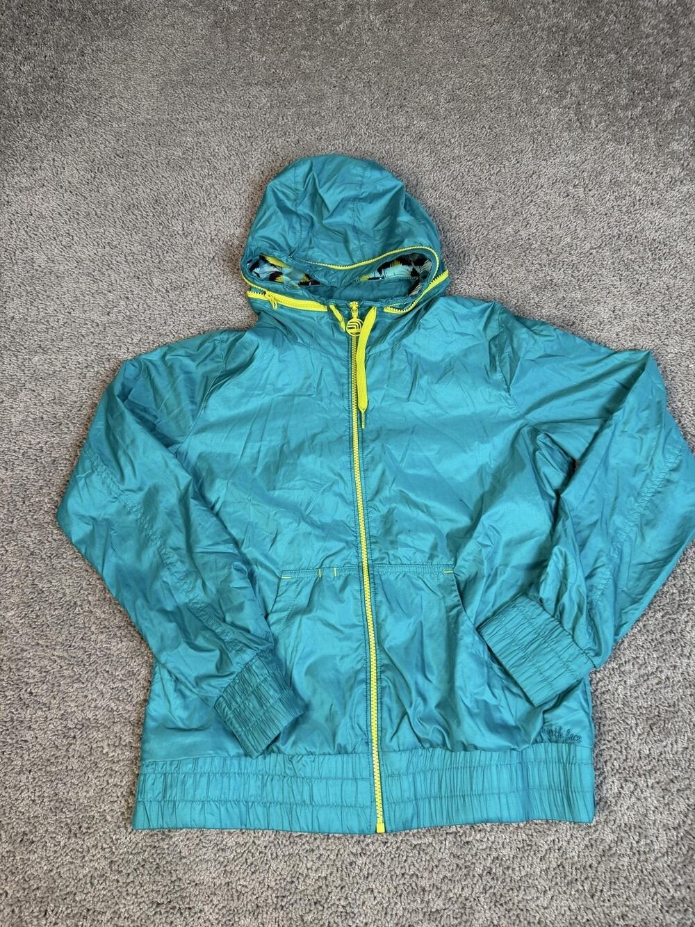 The North Face Jacket Womens M Green Windbreaker Hooded Lined Elastic Waist